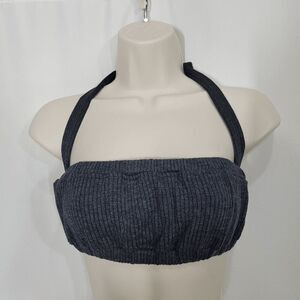 WeWoreWhat Black Wide Rib Tie Halter Bra Top Large